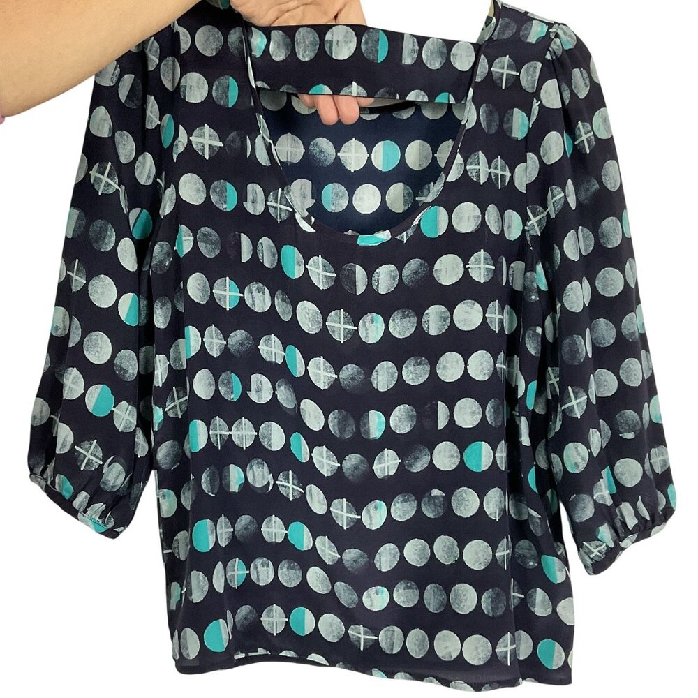 Anthropologie HD In Paris Moon Phase Silk Blouse XS Blue 100% Silk Top - Picture 6 of 10
